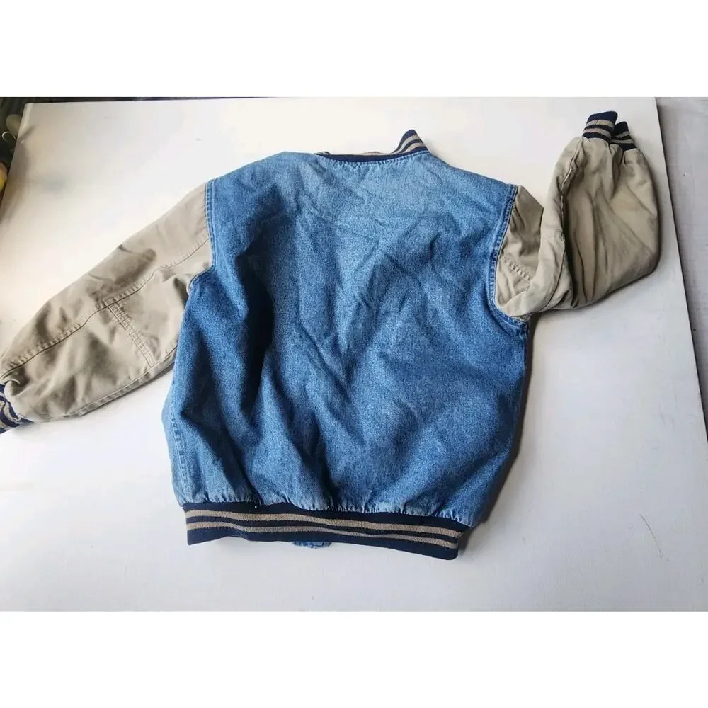 Old Navy VNTG denim Jacket Childs 8 Varsity Bomber Coat Cotton Denim Button